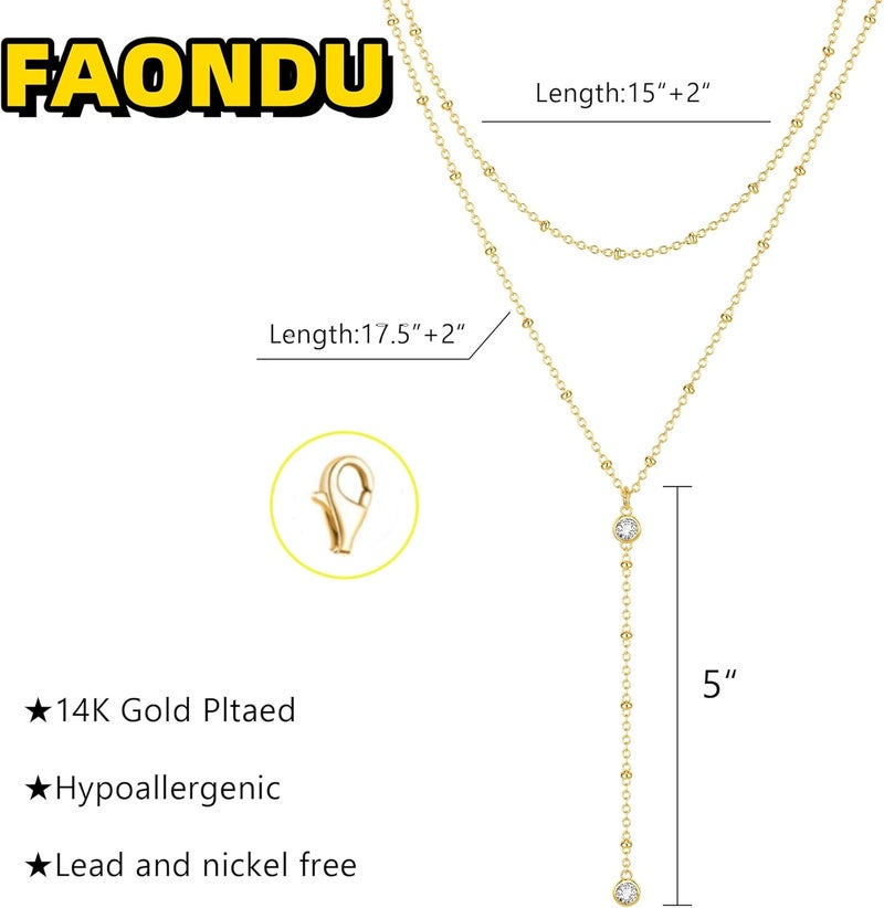 FAONDU Store قلادة لاريت طويلة للنساء قلادة Y عصرية متعددة الطبقات قلادة دائرية رقيقة قلادة متدلية على شكل Y قلادة بسيطة من CZ لمجوهرات النساء - Image 4